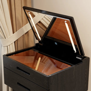 Solid Wood Makeup Vanity, Flip‑Top Lighted Mirror, 3‑Mode Dimmable, with Drawers  Wooden Bazar