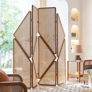 Vintage Solid Wood Rattan Folding Room Divider  Wooden Bazar