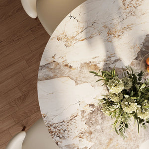 Brijberg Round Solid Wood Dining Stylish 7 Pcs Set With Sintered Stone Table