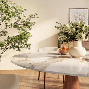 Brijberg Round Solid Wood Dining Stylish 7 Pcs Set With Sintered Stone Table