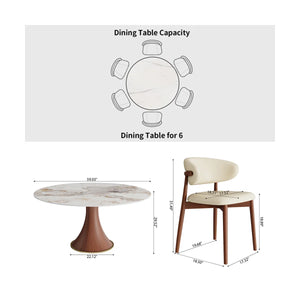 Brijberg Round Solid Wood Dining Stylish 7 Pcs Set With Sintered Stone Table