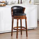 Swivel Bar Stool with Top-Grain Leather Seat, Soft Back, Rubber Wood Frame & Footrest for Kitchen, Dining, or Bar  Wooden Bazar