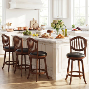 Swivel Bar Stools Set of 4, 25” Counter Height Barstools with Backrest & Wood Frame Expresso and Black  Wooden Bazar