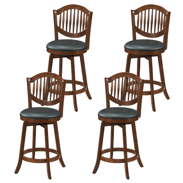 Swivel Bar Stools Set of 4, 25” Counter Height Barstools with Backrest & Wood Frame Expresso and Black  Wooden Bazar