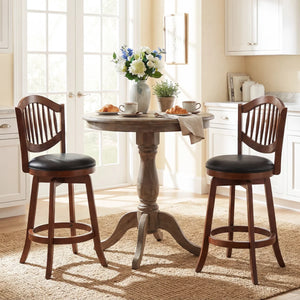 Swivel Bar Stools Set of 4, 25” Counter Height Barstools with Backrest & Wood Frame Expresso and Black  Wooden Bazar