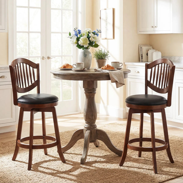 Swivel Bar Stools Set of 4, 25” Counter Height Barstools with Backrest & Wood Frame Expresso and Black  Wooden Bazar