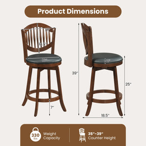 Swivel Bar Stools Set of 4, 25” Counter Height Barstools with Backrest & Wood Frame Expresso and Black  Wooden Bazar