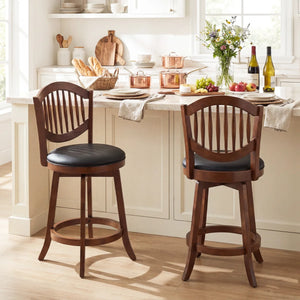 Swivel Bar Stools Set of 4, 25” Counter Height Barstools with Backrest & Wood Frame Expresso and Black  Wooden Bazar