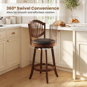 Swivel Bar Stools Set of 4, 25” Counter Height Barstools with Backrest & Wood Frame Expresso and Black  Wooden Bazar