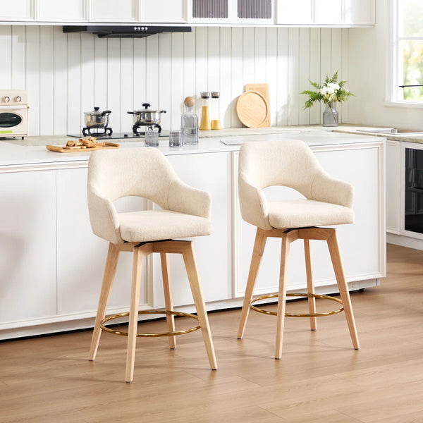 Wylee Swivel Full Back Linen Upholstered 26.8"H Counter Stool with Solid Wood Frame and Arms (Set of 2)  Wooden Bazar