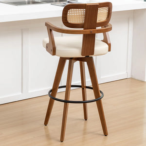 Swivel Upholstered Cane Back Bar Stools (Set of 2)  Wooden Bazar