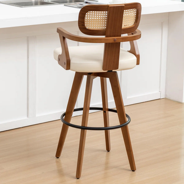 Swivel Upholstered Cane Back Bar Stools (Set of 2)  Wooden Bazar