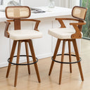 Swivel Upholstered Cane Back Bar Stools (Set of 2)  Wooden Bazar