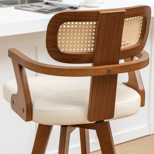 Swivel Upholstered Cane Back Bar Stools (Set of 2)  Wooden Bazar