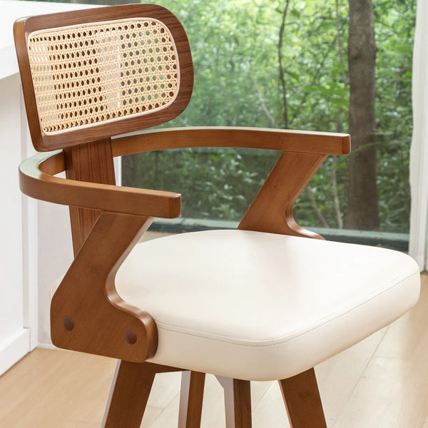 Swivel Upholstered Cane Back Bar Stools (Set of 2)  Wooden Bazar