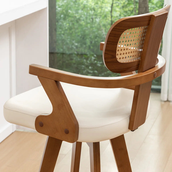 Swivel Upholstered Cane Back Bar Stools (Set of 2)  Wooden Bazar