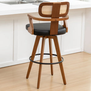 Swivel Upholstered Cane Back Bar Stools (Set of 2)  Wooden Bazar