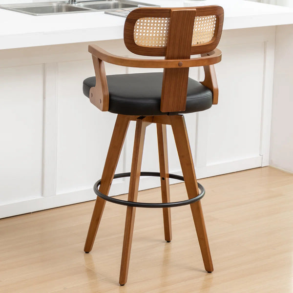 Swivel Upholstered Cane Back Bar Stools (Set of 2)  Wooden Bazar
