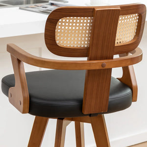 Swivel Upholstered Cane Back Bar Stools (Set of 2)  Wooden Bazar