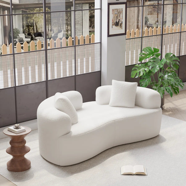 Teddy Upholstered Boneless Curved Loveseat Sofa, No Assembly Required, Space-saving Design  Wooden Bazar