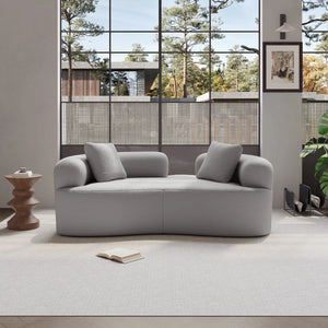 Teddy Upholstered Boneless Curved Loveseat Sofa, No Assembly Required, Space-saving Design  Wooden Bazar