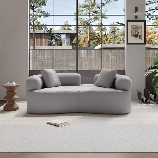 Teddy Upholstered Boneless Curved Loveseat Sofa, No Assembly Required, Space-saving Design  Wooden Bazar