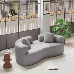Teddy Upholstered Boneless Curved Loveseat Sofa, No Assembly Required, Space-saving Design  Wooden Bazar