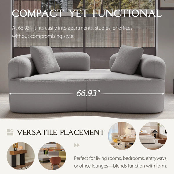 Teddy Upholstered Boneless Curved Loveseat Sofa, No Assembly Required, Space-saving Design  Wooden Bazar