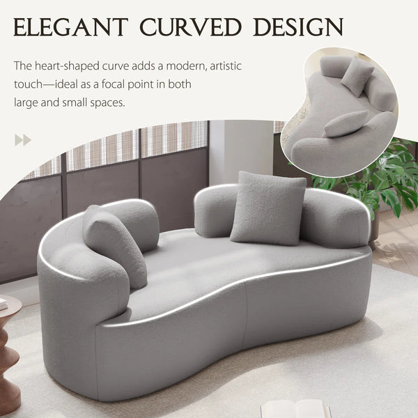 Teddy Upholstered Boneless Curved Loveseat Sofa, No Assembly Required, Space-saving Design  Wooden Bazar