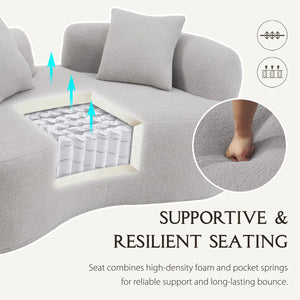 Teddy Upholstered Boneless Curved Loveseat Sofa, No Assembly Required, Space-saving Design  Wooden Bazar