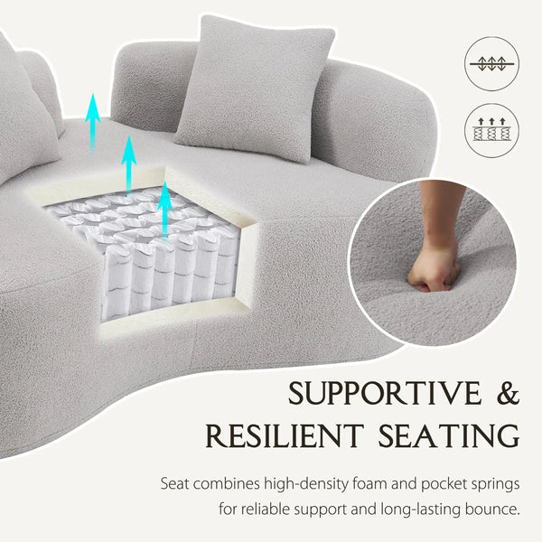 Teddy Upholstered Boneless Curved Loveseat Sofa, No Assembly Required, Space-saving Design  Wooden Bazar