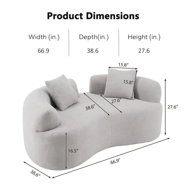Teddy Upholstered Boneless Curved Loveseat Sofa, No Assembly Required, Space-saving Design  Wooden Bazar