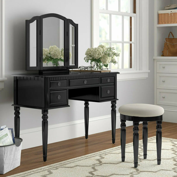 Torrance Modern Vanity Table with Mirror & Storage.  Wooden Bazar