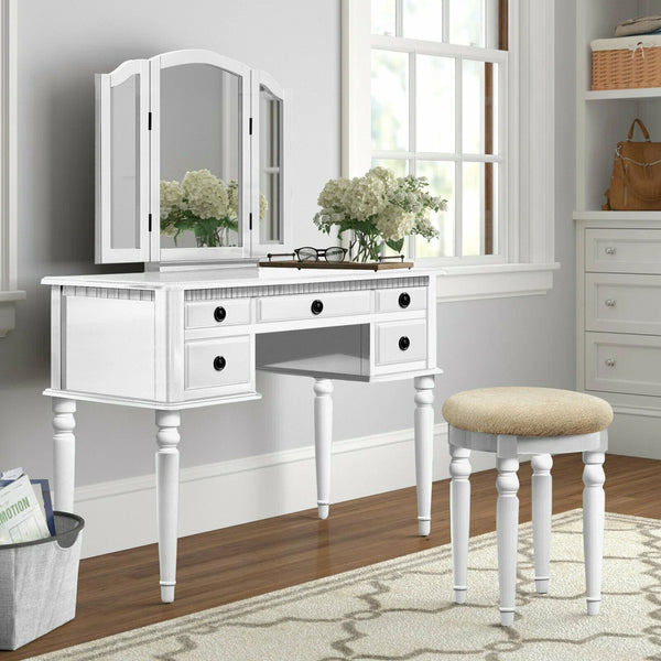 Torrance Modern Vanity Table with Mirror & Storage.  Wooden Bazar