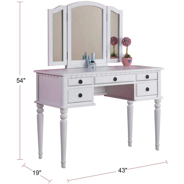 Torrance Modern Vanity Table with Mirror & Storage.  Wooden Bazar