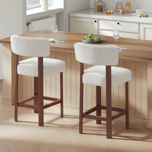 Set of 2 Upholstered Counter-Height Bar Stools with Solid Rubberwood Frames  Wooden Bazar