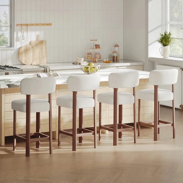 Set of 2 Upholstered Counter-Height Bar Stools with Solid Rubberwood Frames  Wooden Bazar