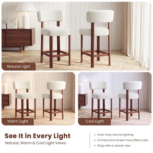 Set of 2 Upholstered Counter-Height Bar Stools with Solid Rubberwood Frames  Wooden Bazar