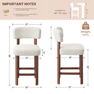 Set of 2 Upholstered Counter-Height Bar Stools with Solid Rubberwood Frames  Wooden Bazar