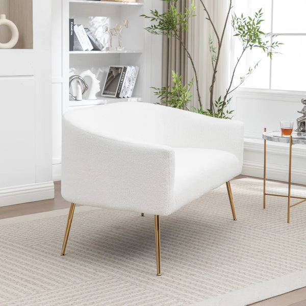 Upholstered Faux Fur Loveseat  Wooden Bazar
