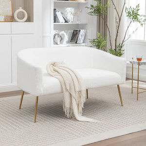 Upholstered Faux Fur Loveseat  Wooden Bazar