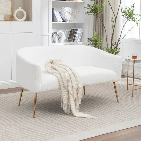 Upholstered Faux Fur Loveseat  Wooden Bazar