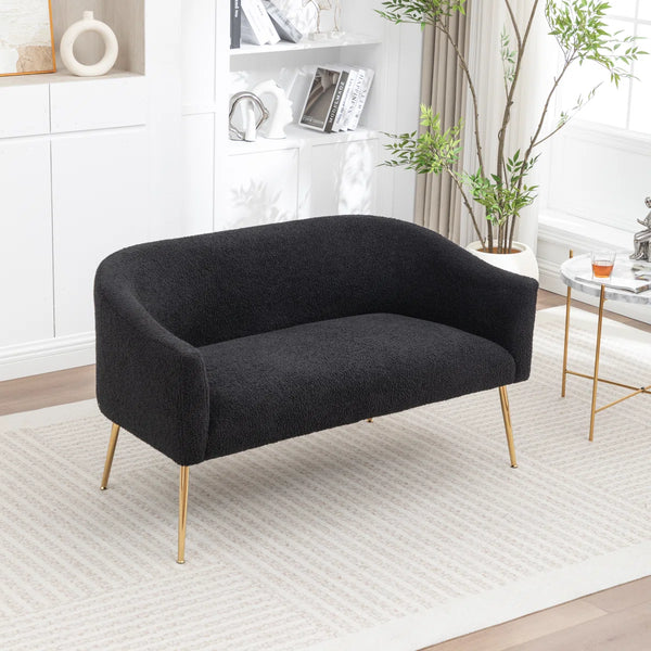 Upholstered Faux Fur Loveseat  Wooden Bazar