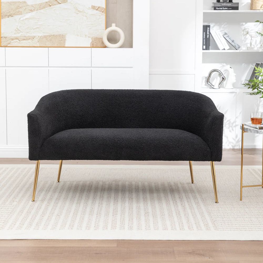 Upholstered Faux Fur Loveseat  Wooden Bazar