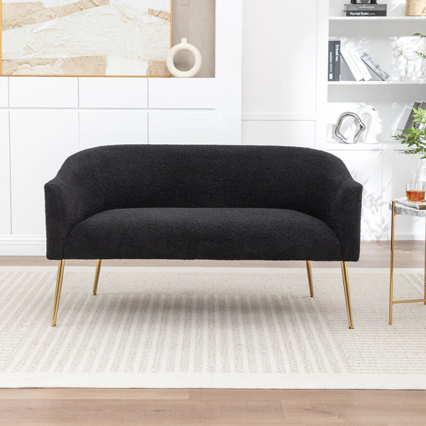 Upholstered Faux Fur Loveseat  Wooden Bazar