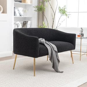 Upholstered Faux Fur Loveseat  Wooden Bazar