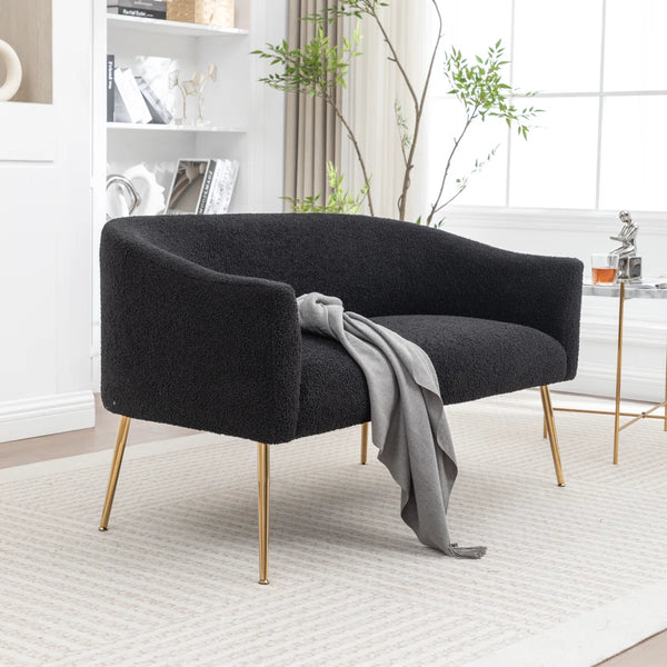 Upholstered Faux Fur Loveseat  Wooden Bazar