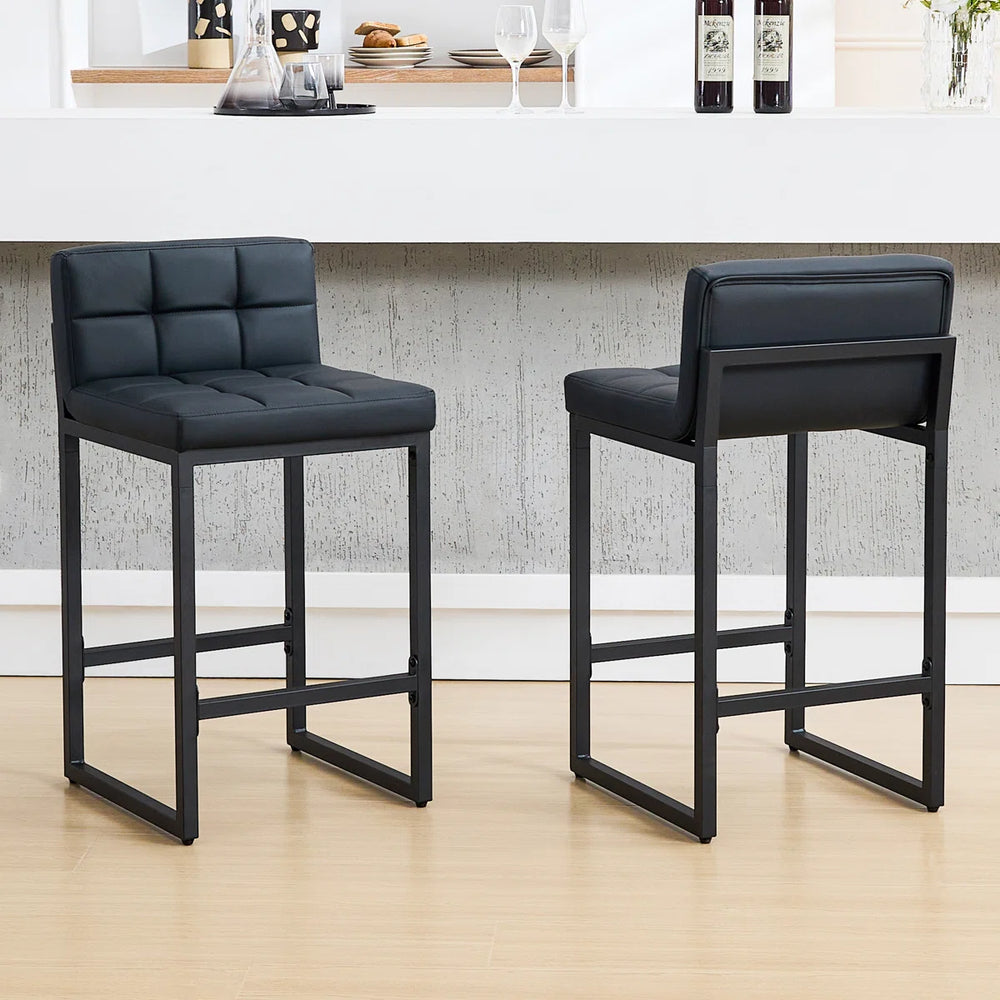 Upholstered Low Back Counter Stool with Thickened Metal Frame for Kitchen Island  Wooden Bazar