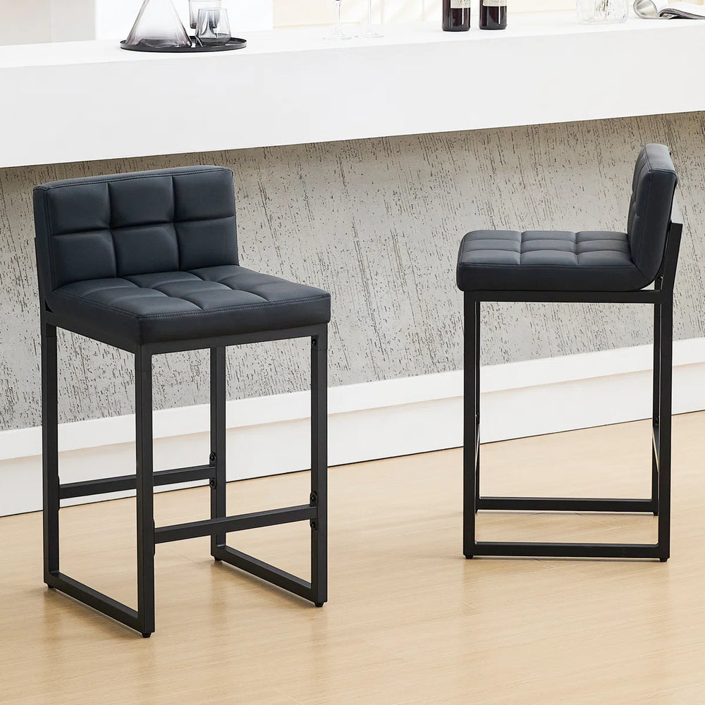 Upholstered Low Back Counter Stool with Thickened Metal Frame for Kitchen Island  Wooden Bazar