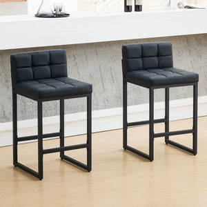 Upholstered Low Back Counter Stool with Thickened Metal Frame for Kitchen Island  Wooden Bazar